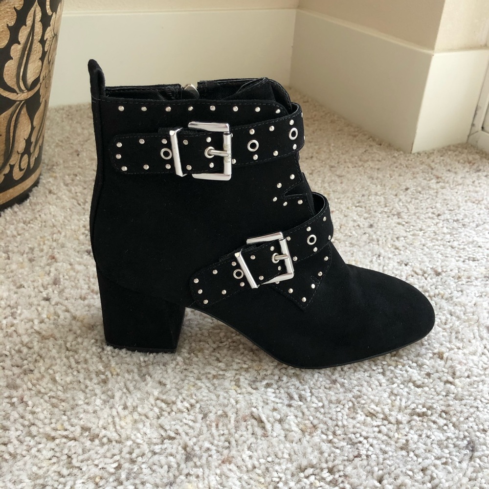 Rebecca Minkoff Black Silver Studs Suede Leather Ankle Booties